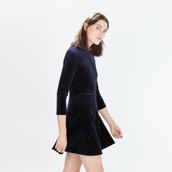 Zara Dresses & Skirts - Zara Midnight Blue Velvet Dress with Subtle Sparkle